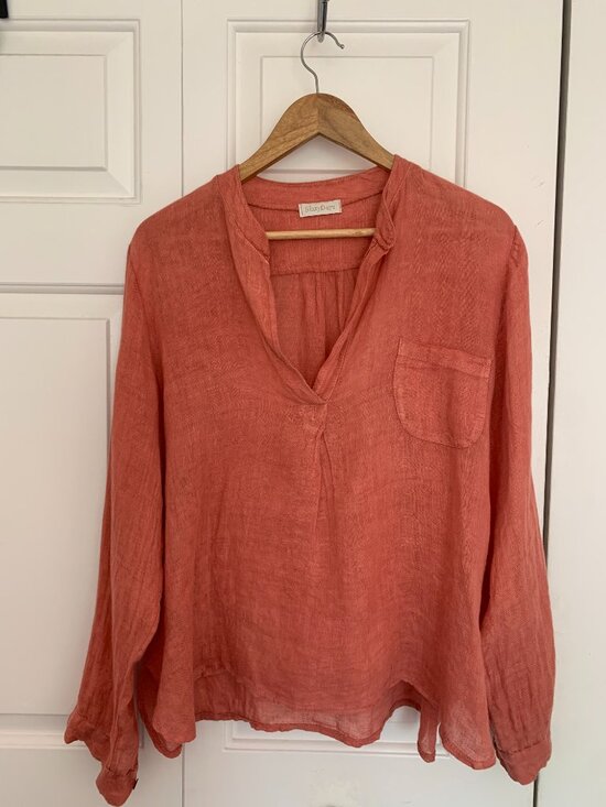 Sixty Days Tops - 100% Linen Long Sleeved Blouse in Salmon Tone